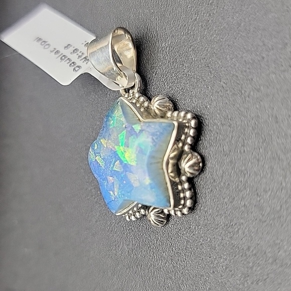 NEW 925 Sterling Silver Star Opal Doublet Pendant Colorful Fire – Unique Design - Picture 5 of 9